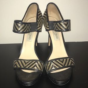 Jimmy Choo Black and Gold Weaved Heel